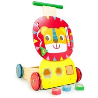 Antemergator 2 in 1 Lion din lemn cu cuburi colorate si roti din cauciuc Antemergator 2 in 1 Lion din lemn cu cuburi colorate si roti din cauciuc